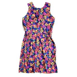 Positive Attitude Vtg 90's Floral Pleated Cutout Back Knee Length Dress Sz 9/10
